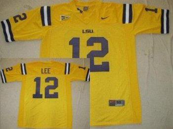 LSU Tigers 12 Jarrett Lee Yellow College Football Jersey