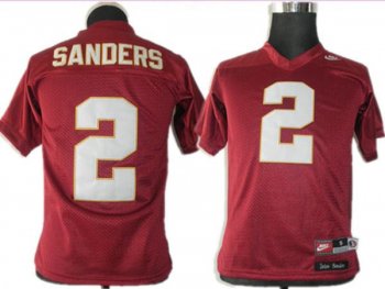 Kids FSU 2 Deion Sanders Red NCAA Jerseys