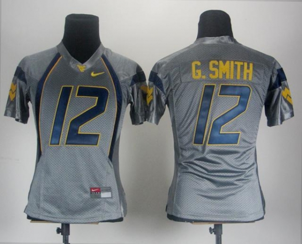 Women West Virginia Mountaineers 12 Geno Smith Grey College Football NCAA Jersey