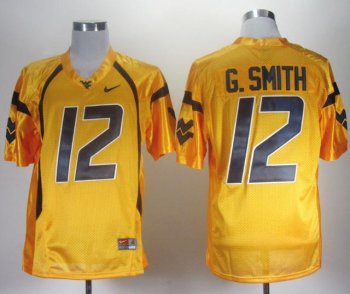 West Virginia Mountaineers 12 Geno Smith Yellow College Football NCAA Jersey