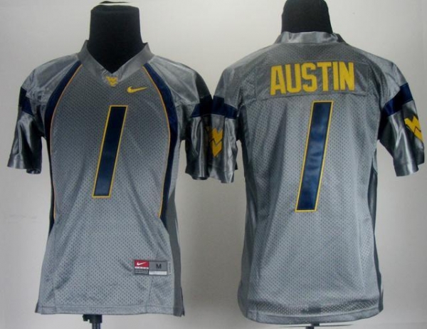 Kids West Virginia Mountaineers 1 Tavon Austin Grey College Football NCAA Jersey