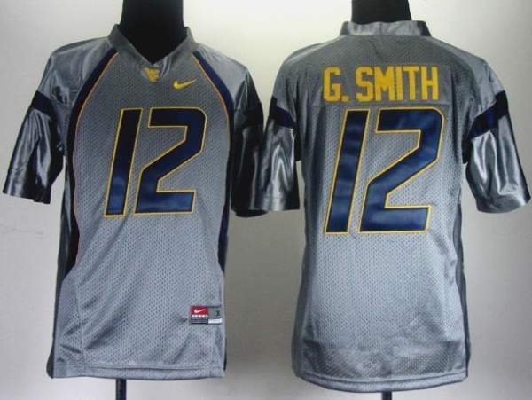 Kids West Virginia Mountaineers 12 Geno Smith Grey College Football NCAA Jersey