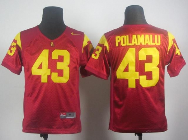 Kids USC Trojans 43 Troy Polamalu Red College Football NCAA Jersey