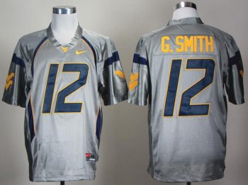 West Virginia Mountaineers 12 Geno Smith Grey College Football NCAA Jersey