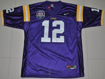 LSU Tigers 12 Jarrett Lee Purple 2012 BCS Patch College Football Jersey