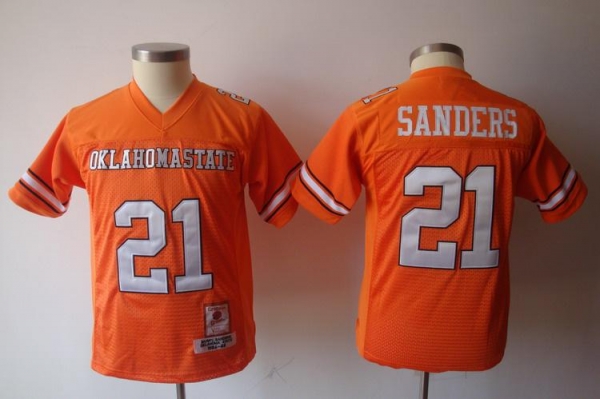 Kids Oklahoma State Cowboys 21 Barry Sanders Orange NCAA Jerseys