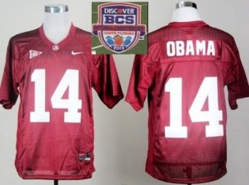 2013 BCS National Championship Alabama Crimson 14 Obama Red NCAA Football Jersey