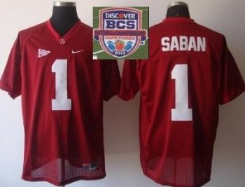 2013 BCS National Championship Alabama Crimson 1 Saban Red NCAA Football Jersey