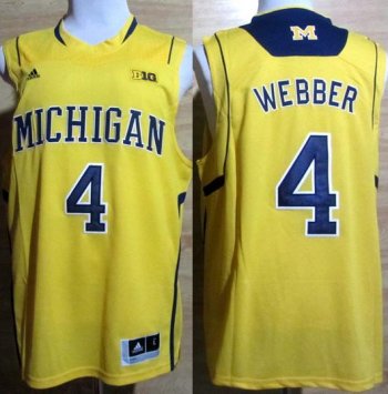 Michigan Wolverines 4 Chirs Webber Big 10 Patch Yellow NCAA Basketball Jerseys