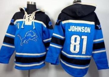 Detroit Lions #81 Calvin Johnson Blue Sawyer Hooded Sweatshirt NFL Hoodie