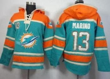 Miami Dolphins #13 Dan Marino Aqua Green Sawyer Hooded Sweatshirt NFL Hoodie