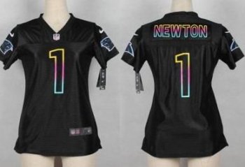 Women Nike Carolina Panthers 1 Cam Newton Black Fashion Game NFL Jersey