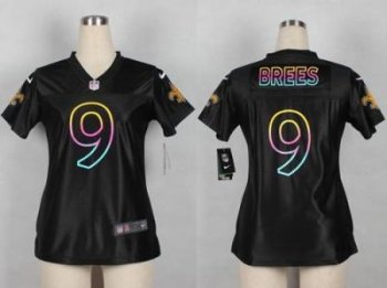 Women Nike New Orleans Saints 9 Drew Brees Black Fashion Game NFL Jersey