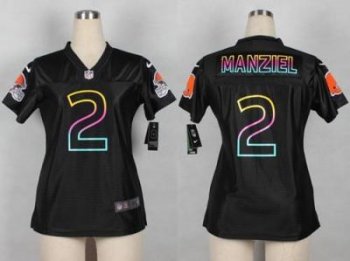 Women Nike Cleveland Browns #2 Johnny Manziel Black Fashion Game NFL Jersey