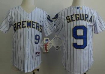 Kids Milwaukee Brewers 9 Jean Segura White(Blue Stripe) Stitched Baseball Jersey