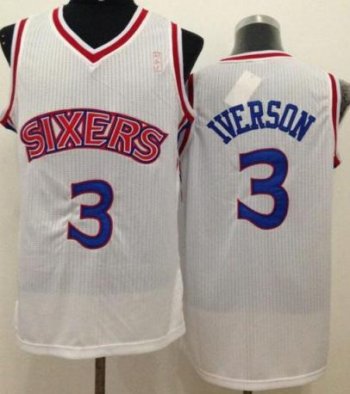 Philadelphia 76ers 3 Allen Iverson White Throwback Stitched Revolution 30 NBA Jersey