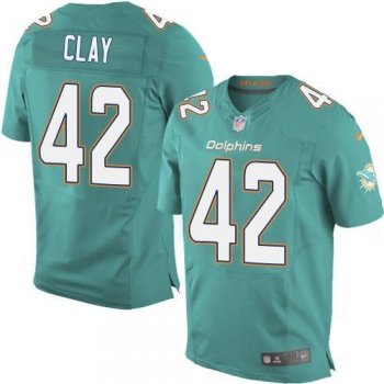 Nike Miami Dolphins #42 Charles Clay Aqua Green Team Color Men's Stitched NFL Elite Jersey New