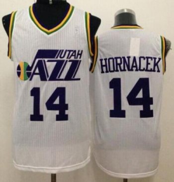 Utah Jazz #14 Jeff Hornacek White Throwback Stitched NBA Jersey