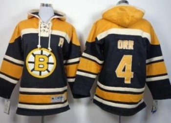 Kids Boston Bruins #4 Bobby Orr Black Stitched NHL Sawyer Hooded Sweatshirt Jersey