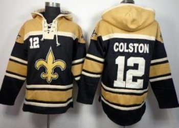 New Orleans Saints 12 Marques Colston Black Stitched NHL Sawyer Hooded Sweatshirt Jersey