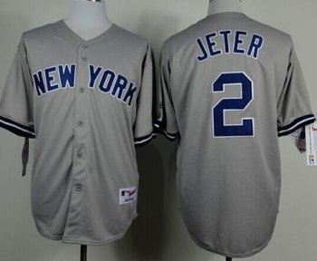 New York Yankees #2 Derek Jeter Grey MLB Jerseys With Name On Back