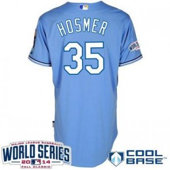 Kansas City Royals #35 Eric Hosmer Light Blue 2014 World Series Patch Stitched MLB Baseball Jersey