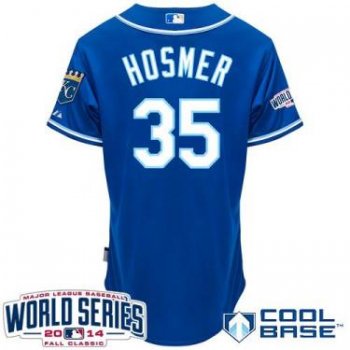 Kansas City Royals #35 Eric Hosmer Blue 2014 World Series Patch Stitched MLB Baseball Jersey