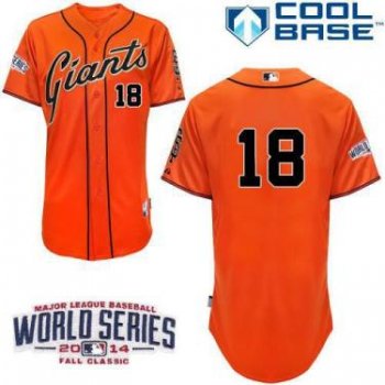 San Francisco Giants #18 Matt Cain Orange 2014 World Series Patch Stitched MLB Baseball Jersey