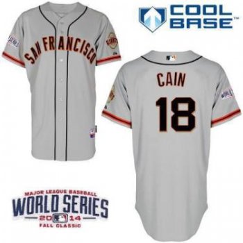 San Francisco Giants #18 Matt Cain Grey 2014 World Series Patch Stitched MLB Baseball Jersey