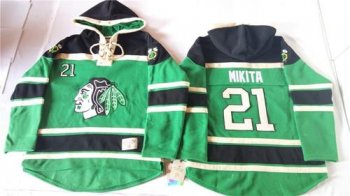 Chicago Blackhawks #21 Stan Mikita Green St. Patrick's Day McNary Lace Hoodie Stitched NHL Jersey