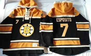 Boston Bruins #7 Phil Esposito Black Sawyer Hooded Sweatshirt Stitched NHL Jersey