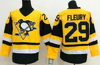 Pittsburgh Penguins #29 Andre Fleury Yellow Throwback Stitched NHL Jersey