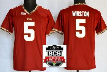 Kids Florida State Seminoles (FSU) 5 Jameis Winston Red College Football NCAA Jerseys 2014 Vizio BCS National Championship Game Patch