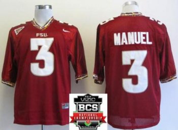 Florida State Seminoles (FSU) 3 E.J Manuel Red College Football NCAA Jersey 2014 Vizio BCS National Championship Game Patch