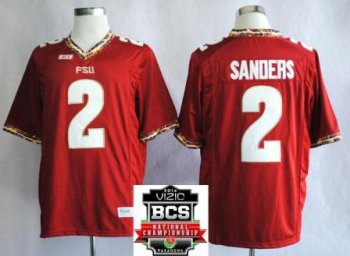 Florida State Seminoles (FSU) 2 Deion Sanders Red College Football NCAA Jerseys 2014 Vizio BCS National Championship Game Patch