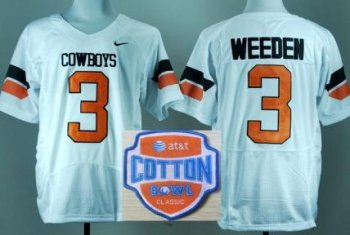 Oklahoma State Cowboys 3 Brandon Weeden White Pro Combat College Football NCAA Jerseys 2014 AT & T Cotton Bowl Game Patch