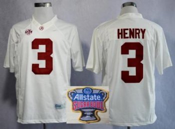 Alabama Crimson Tide 3 Derrick Henry White Limited College Football NCAA Jerseys 2014 All State Sugar Bowl Game Patch