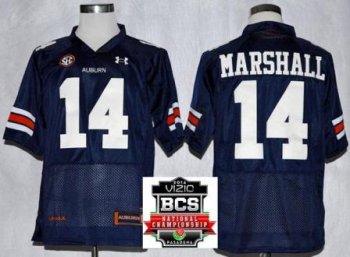 Auburn Tigers 14 Nick Marshall Navy Blue NCAA Football Jerseys 2014 Vizio BCS National Championship Game Patch