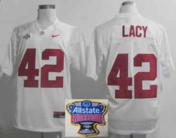 Alabama Crimson Tide 42 Eddie Lacy White College Football NCAA Jersey 2014 All State Sugar Bowl Game Patch