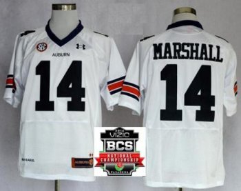 Auburn Tigers 14 Nick Marshall White NCAA Football Jerseys 2014 Vizio BCS National Championship Game Patch