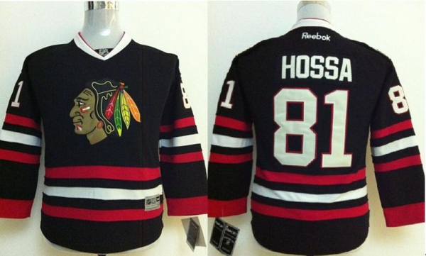 Kids Chicago Blackhawks 81 Marian Hossa Black NHL Jerseys