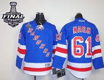 Kids New York Rangers #61 Rick Nash Blue Home With 2014 Stanley Cup Finals Stitched NHL Jerseys