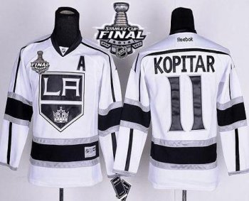 Kids Los Angeles Kings #11 Anze Kopitar White Road 2014 Stanley Cup Finals Stitched NHL Jerseys