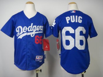 Kids Los Angeles Dodgers 66 Yasiel Puig Blue Cool Base MLB Jerseys