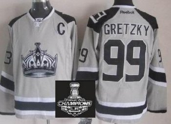 Los Angeles Kings 99 Wayne Gretzky Grey Stadium Series NHL Jersey With 2014 Stanley Cup Champions Patch