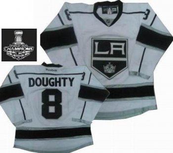 Los Angeles Kings 8 Drew Doughty White NHL Hockey Jerseys With 2014 Stanley Cup Champions Patch