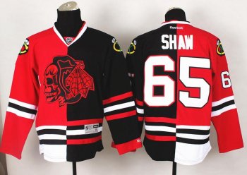 Chicago Blackhawks 65 Andrew Shaw Red Skull Logo Fashion Black Red Split NHL Jerseys