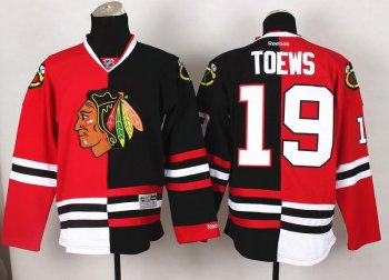 Chicago Blackhawks 19 Jonathan Toews Black Red Split NHL Jerseys