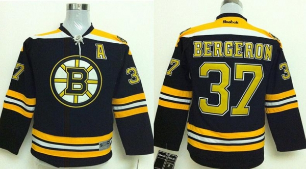 Kids Boston Bruins 37 Patrice Bergeron Black NHL Hockey Jerseys