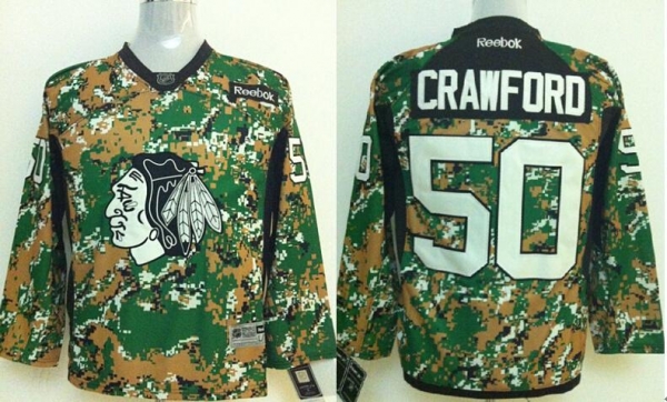 Kids Chicago Blackhawks 50 Corey Crawford Camo NHL Hockey Jersey